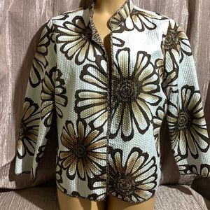 Alfred Dunner Jacket 18 Open Top Floral Brown Cream Reversible Light Weight